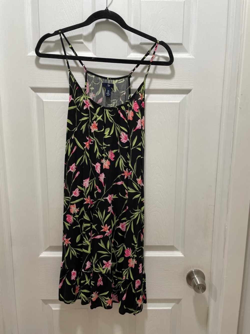 GAP Black Floral Mini Dress with Pink & Green Print